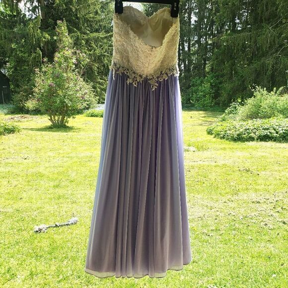 Madison James Purple and White Sequin A-Line Chiffon Gown 8 - Picture 4 of 12